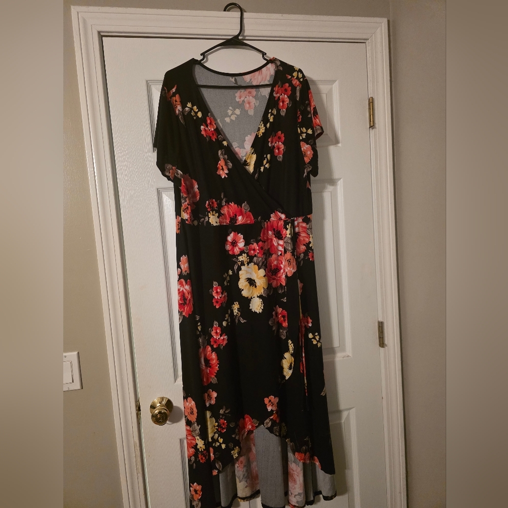 Emerald Black Floral High Low Dress